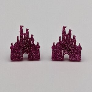 Disney princess castle pink glitter stud earrings